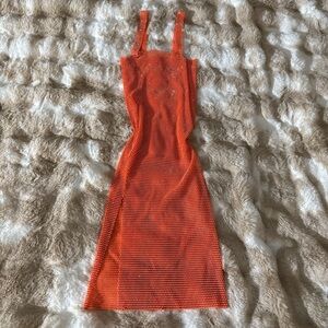 Orange Sleeveless Mesh Dress